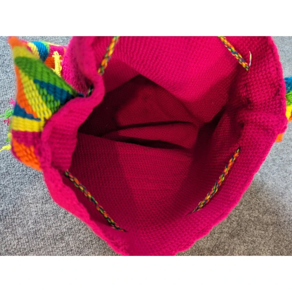 Original Handmade Wayuu Shoulder Bag From Colombia Fuchsia Color
